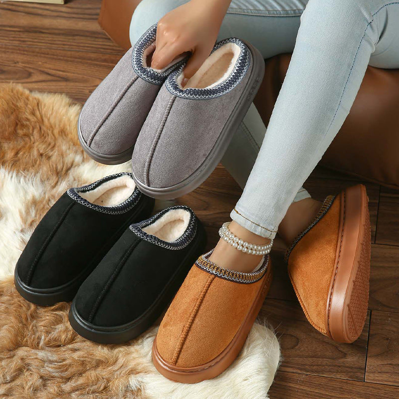 Faux Suede Home Slippers Warm Cotton Lined Non-Slip