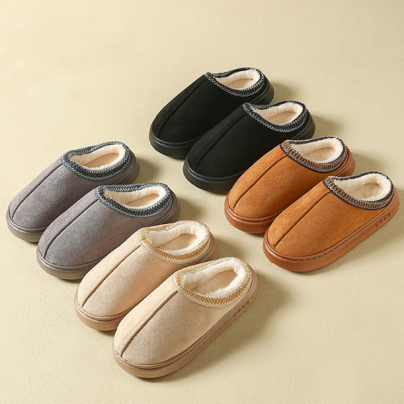 Faux Suede Home Slippers Warm Cotton Lined Non-Slip